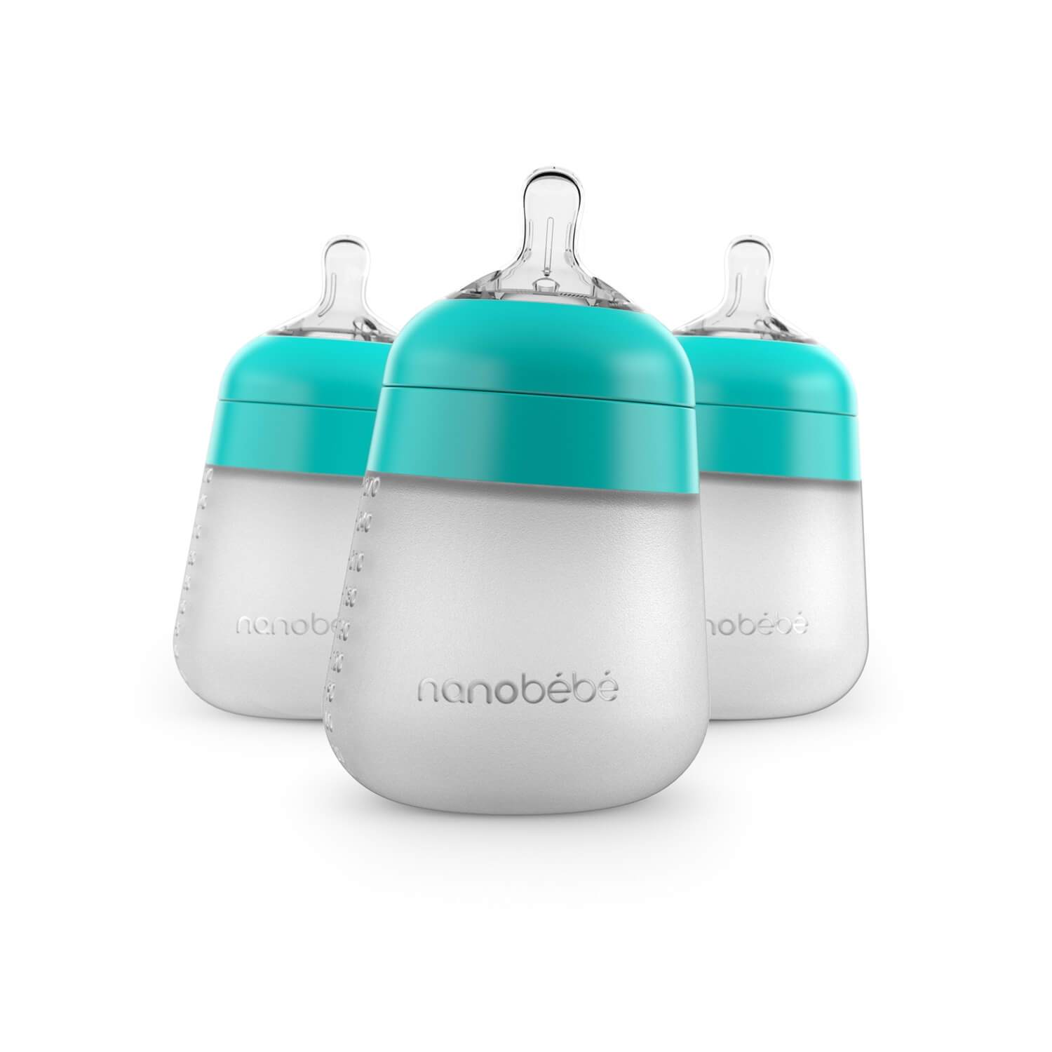 Nanobébé US Teal / 3-Pack / 9 oz. Flexy Silicone Baby Bottle - 5oz & 9oz
